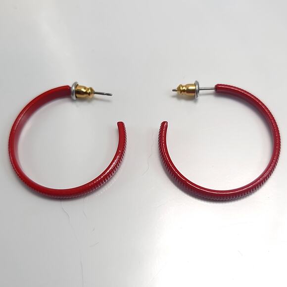 Red Open Hoop Earrings, Bold Modern Minimalist Statement Jewelry for Women - Picture 3 of 10
